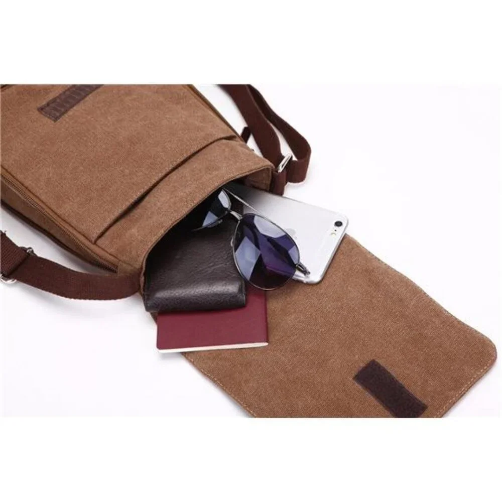 Small Vintage Canvas Leather Messenger Crossbody Bag Pack Organizer